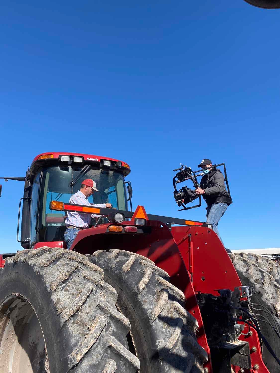 gimbal operator captures video footage of a farmer.